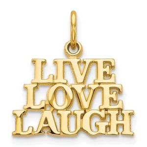 14k Yellow Gold Talking Charm Pendant - Live Love Laugh Necklace Charm Pendant